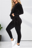 Coffee Fashion Casual Solid Cardigan Pants Hooded Collar Long Sleeve Two Pieces
