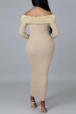 Apricot Fashion Sexy Solid Patchwork Off the Shoulder Long Dress