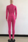 Rose Red Sexy Solid Patchwork O Neck Long Sleeve Two Pieces