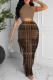 Brown Fashion Casual Print Tassel Half A Turtleneck Sleeveless Two Pieces