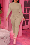 Rose Red Sexy Solid Patchwork O Neck Long Sleeve Two Pieces