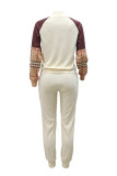 Apricot Fashion Casual Print Patchwork O Neck Long Sleeve Two Pieces