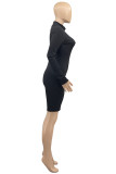 Grey Fashion Casual Solid Basic Turtleneck Skinny Romper
