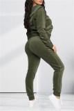 Coffee Fashion Casual Solid Cardigan Pants Hooded Collar Long Sleeve Two Pieces