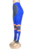 Blue Casual Sportswear Patchwork Basic Regular High Waist Trousers