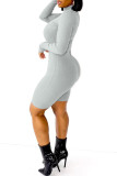 Grey Fashion Casual Solid Basic Turtleneck Skinny Romper