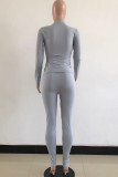 Rose Red Sexy Solid Patchwork O Neck Long Sleeve Two Pieces