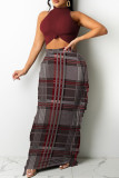 Green Fashion Casual Print Tassel Half A Turtleneck Sleeveless Two Pieces