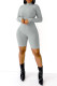 Grey Fashion Casual Solid Basic Turtleneck Skinny Romper