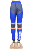 Blue Casual Sportswear Patchwork Basic Regular High Waist Trousers