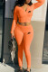 Orange Fashion Sportswear Print Patchwork Hooded Collar Long Sleeve Two Pieces