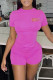 Rose Red Fashion Casual Letter Print Basic O Neck Short Sleeve Two Pieces