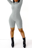 Grey Fashion Casual Solid Basic Turtleneck Skinny Romper