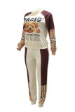 Apricot Fashion Casual Print Patchwork O Neck Long Sleeve Two Pieces