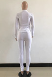 Rose Red Sexy Solid Patchwork O Neck Long Sleeve Two Pieces