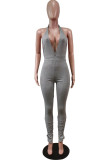 Grey Sexy Solid Backless Halter Straight Jumpsuits