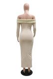 Apricot Fashion Sexy Solid Patchwork Off the Shoulder Long Dress