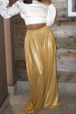 Yellow Fashion Casual Solid Basic Regular High Waist Wide Leg Trousers