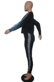 Grey Casual Print Patchwork O Neck Long Sleeve Two Pieces