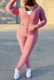 Pink Casual Solid Patchwork Zipper Collar Long Sleeve Two Pieces