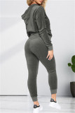 Coffee Fashion Casual Solid Cardigan Pants Hooded Collar Long Sleeve Two Pieces