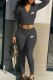 Black Fashion Sportswear Print Patchwork Hooded Collar Long Sleeve Two Pieces
