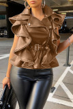 Blue Fashion Casual Solid Patchwork Turndown Collar Outerwear