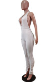 White Sexy Solid Backless Halter Straight Jumpsuits