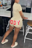 Rose Red Fashion Casual Letter Print Basic O Neck Short Sleeve Two Pieces