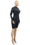 Grey Fashion Casual Solid Basic Turtleneck Skinny Romper