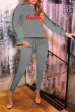 Grey Casual Print Patchwork O Neck Long Sleeve Two Pieces