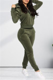 Coffee Fashion Casual Solid Cardigan Pants Hooded Collar Long Sleeve Two Pieces