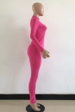 Rose Red Sexy Solid Patchwork O Neck Long Sleeve Two Pieces