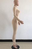 Rose Red Sexy Solid Patchwork O Neck Long Sleeve Two Pieces