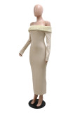 Apricot Fashion Sexy Solid Patchwork Off the Shoulder Long Dress