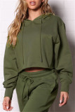 Army Green Fashion Casual Solid Basic Hooded Collar Long Sleeve Two Pieces