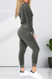 Coffee Fashion Casual Solid Cardigan Pants Hooded Collar Long Sleeve Two Pieces