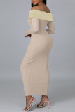 Apricot Fashion Sexy Solid Patchwork Off the Shoulder Long Dress