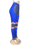 Blue Casual Sportswear Patchwork Basic Regular High Waist Trousers