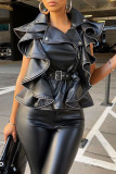 Black Fashion Casual Solid Patchwork Turndown Collar Outerwear