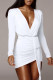 White Casual Solid Patchwork Fold Asymmetrical V Neck One Step Skirt Dresses