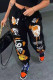 Black Casual Street Print Patchwork Loose High Waist Straight Positioning Print Bottoms
