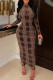 Brown Fashion Casual Print Backless O Neck Long Sleeve Dresses