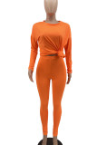 Blue Casual Solid Patchwork O Neck Long Sleeve Two Pieces