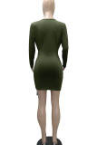 Color Blue Casual Solid Patchwork Fold Asymmetrical V Neck One Step Skirt Dresses