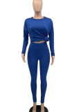 Blue Casual Solid Patchwork O Neck Long Sleeve Two Pieces