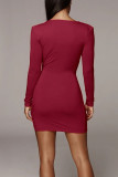 Color Blue Casual Solid Patchwork Fold Asymmetrical V Neck One Step Skirt Dresses
