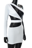 White Sexy Solid Patchwork One Shoulder Pencil Skirt Dresses