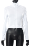 White Casual Solid Patchwork Turndown Collar Tops