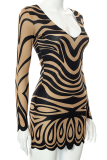 Multicolor Sexy Print Patchwork V Neck Pencil Skirt Dresses